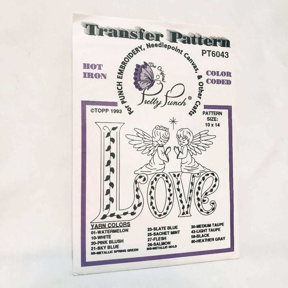 Pretty Punch Hot Iron Embroidery Transfer Patten Christmas Angel Love PT6043